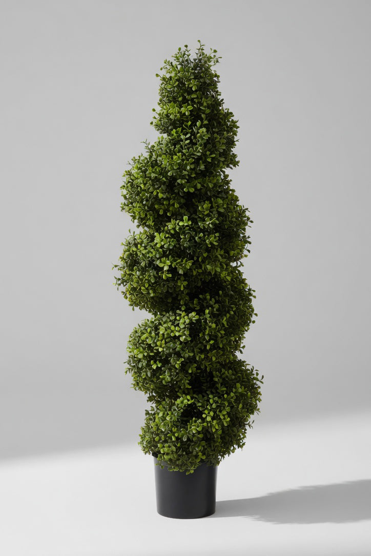 4Ft Artificial Boxwood Spiral Topiary Tree In Pot Green