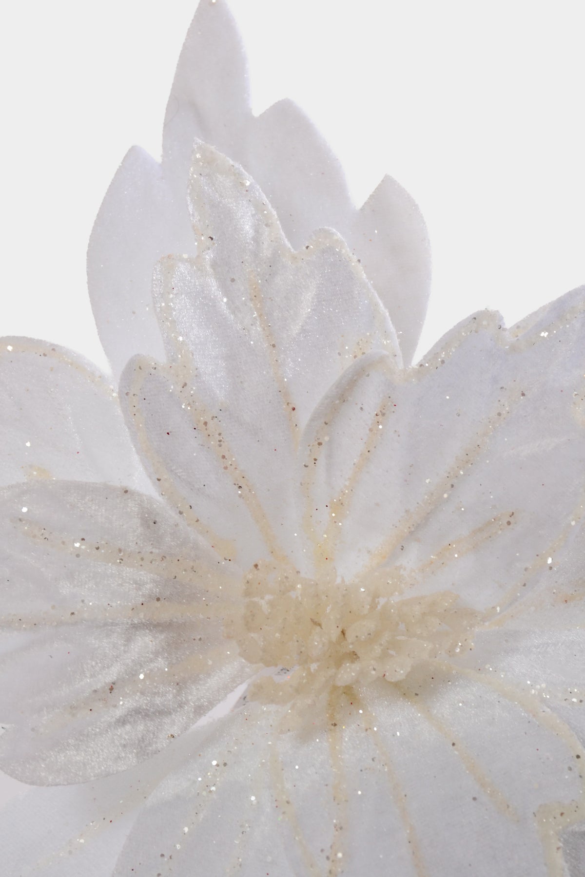 26" Velvet Glitter Poinsettia Stem White