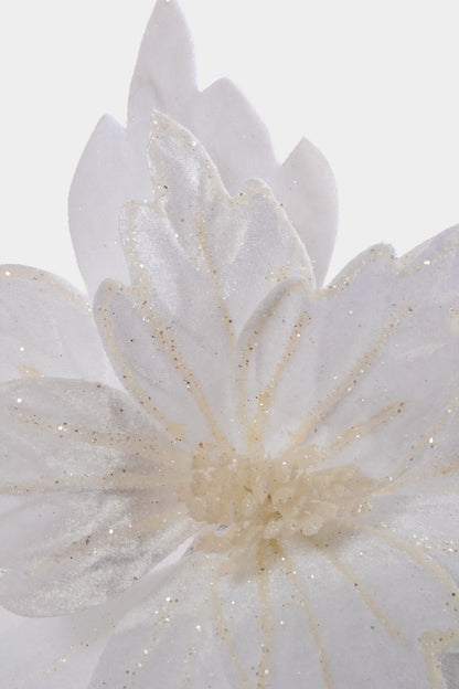 26" Velvet Glitter Poinsettia Stem White