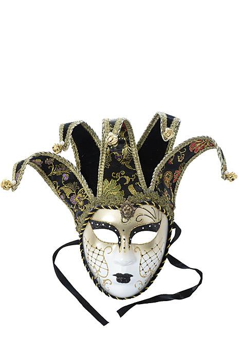 17" Glitter Full Face Mask W/bell Gold