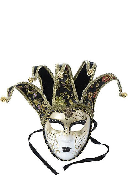 17" Glitter Full Face Mask W/bell Gold