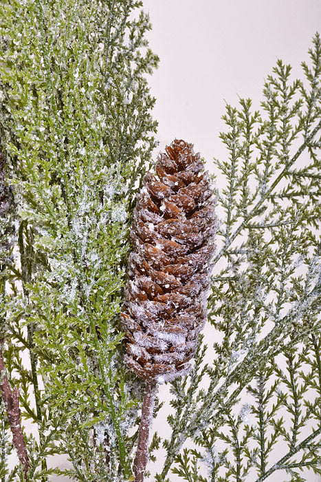 19" Plastic Winter Acacia W/Cone Bush Frost Green