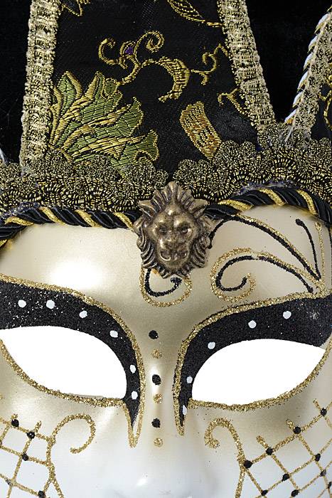 17" Glitter Full Face Mask W/bell Gold