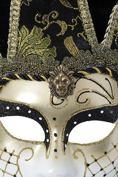 17" Glitter Full Face Mask W/bell Gold