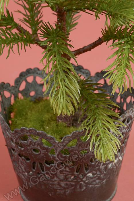 18" Artificial Slim Pine Tree In Tin Pot Green