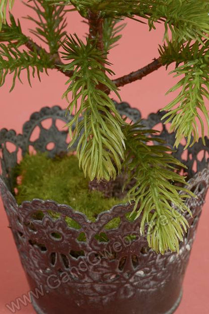 18" Artificial Slim Pine Tree In Tin Pot Green