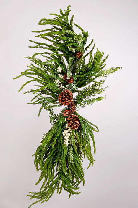 36" Artificial Real Touch Mixed Evergreen W/Berry Swag Green/White
