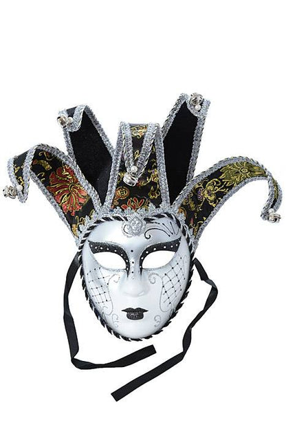 17" Glitter Full Face Mask W/bell Silver