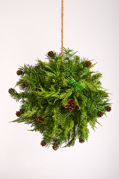 14" Artificial Natural Touch Mix Evergreen Kissing Ball Green