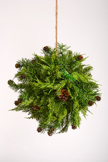 14" Artificial Natural Touch Mix Evergreen Kissing Ball Green