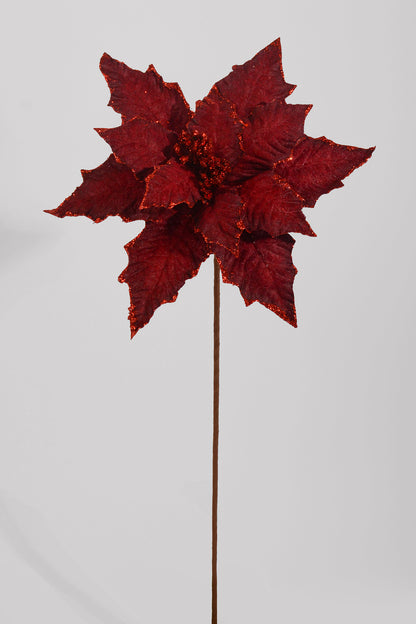 25" Glitter Edge Velvet Poinsettia Burgundy
