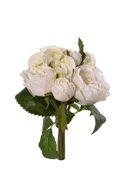 10" Silk Hydrangea/rose Bouquet Cream Green