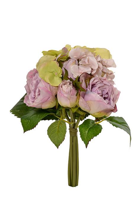 10" Silk Hydrangea/rose Bouquet Amethyst Green