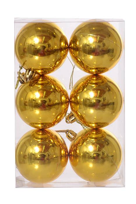 60mm Shiny Plastic Ball Gold Pkg/6