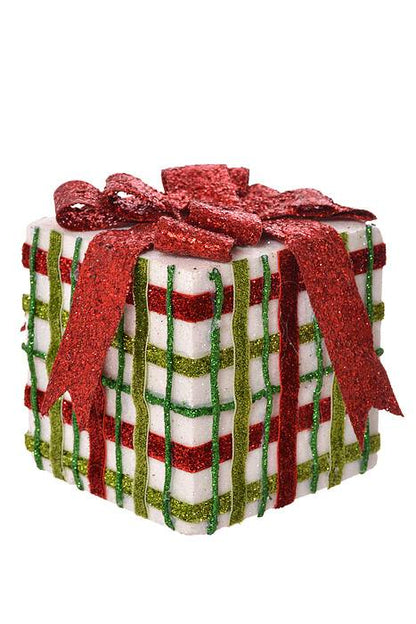 4.75" Stripe Gift Box W/bow Red/White/Green