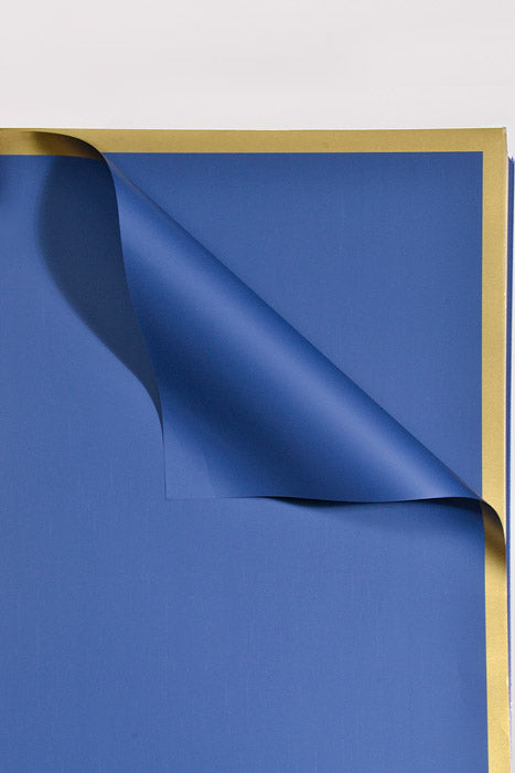 22.5" Gold Edge Flower Wrapping Paper Royal Blue Pkg/20