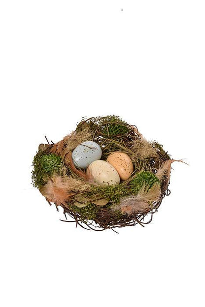 6" Aviary Bird Nest With Eggs Natural Assorted