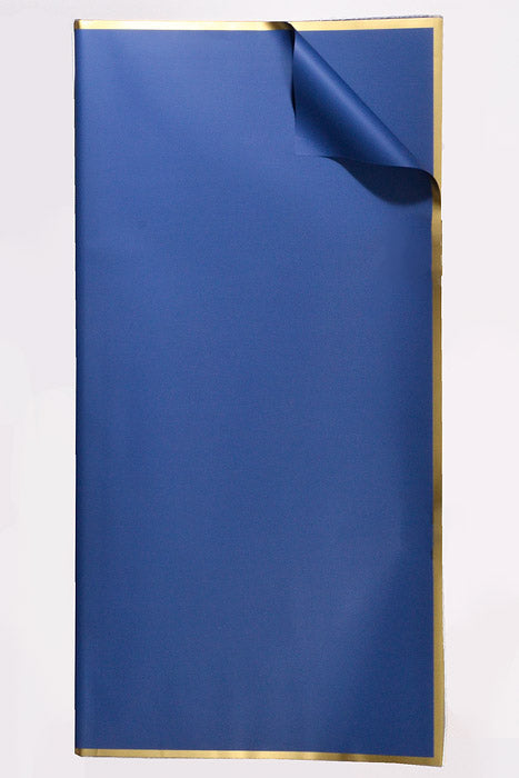 22.5" Gold Edge Flower Wrapping Paper Royal Blue Pkg/20