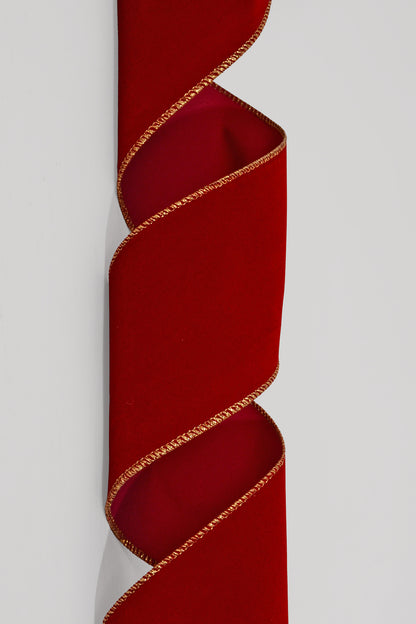 4" x 50Yds Wired Velvet Ribbon Berry Red/Golg