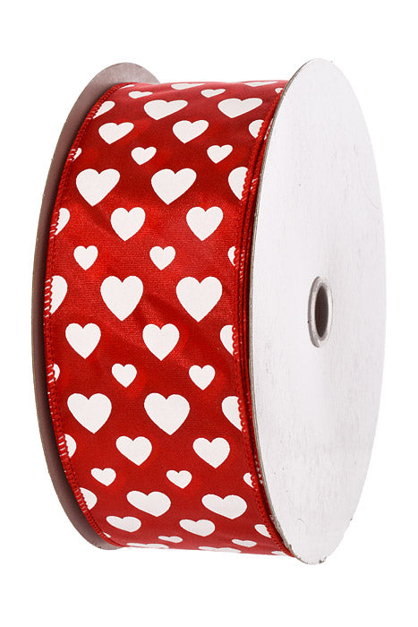 2-1/2" X 50Yds Wired Openhearted Ribbon Red/White