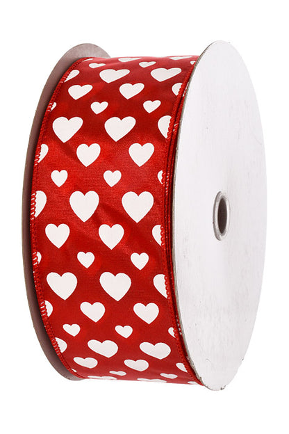 2-1/2" X 50Yds Wired Openhearted Ribbon Red/White
