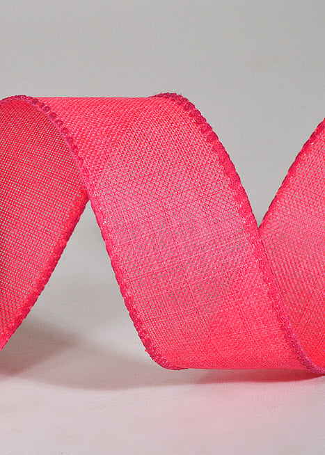 1.5" X 10Yds Wired Poly Linen Ribbon Hot Pink