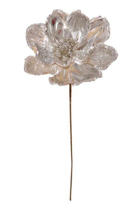 24" Metallic Ice Flakes Magnolia Stem Silver