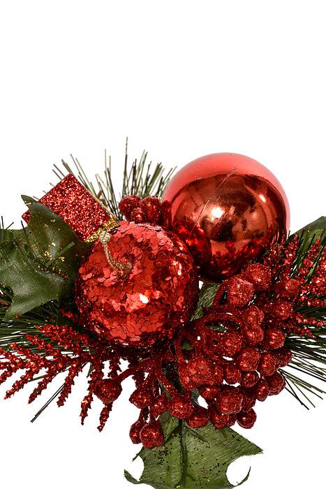 8" Deluxe Glitter Apple/berry/box Pick Red Pkg/12