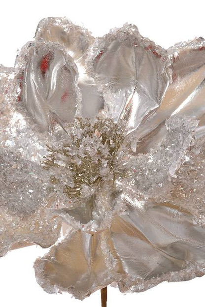 24" Metallic Ice Flakes Magnolia Stem Silver