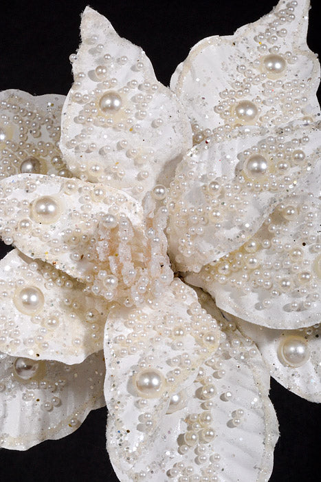 7" Poinsettia with Pearl Clip White