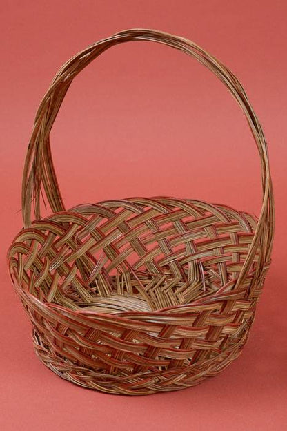 13" Round Coco Lacquered Basket W/handle Brown