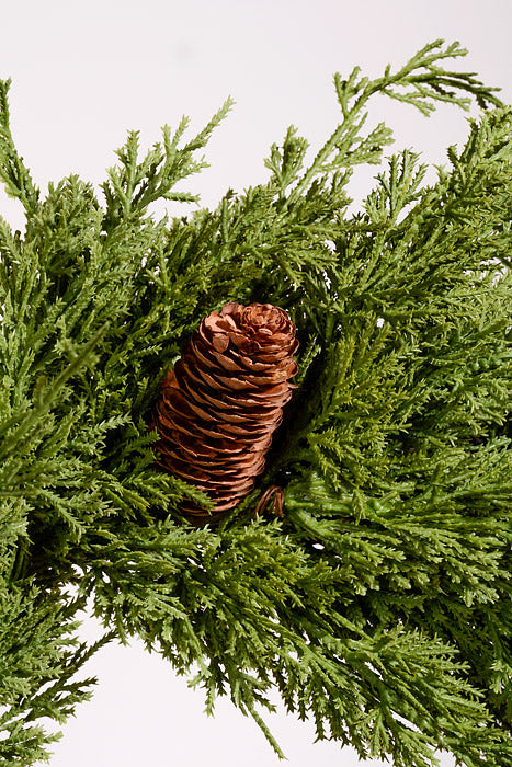 24" Artificial Real Touch Cedar Wreath W/Cone Natural/Green
