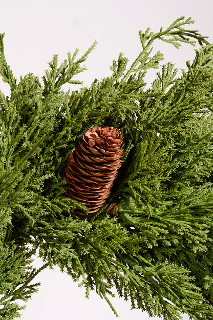 24" Artificial Real Touch Cedar Wreath W/Cone Natural/Green