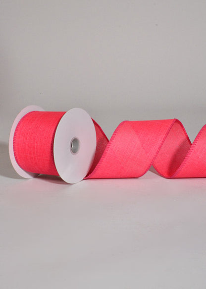 2.5" X 10Yds Wired Poly Linen Ribbon Hot Pink