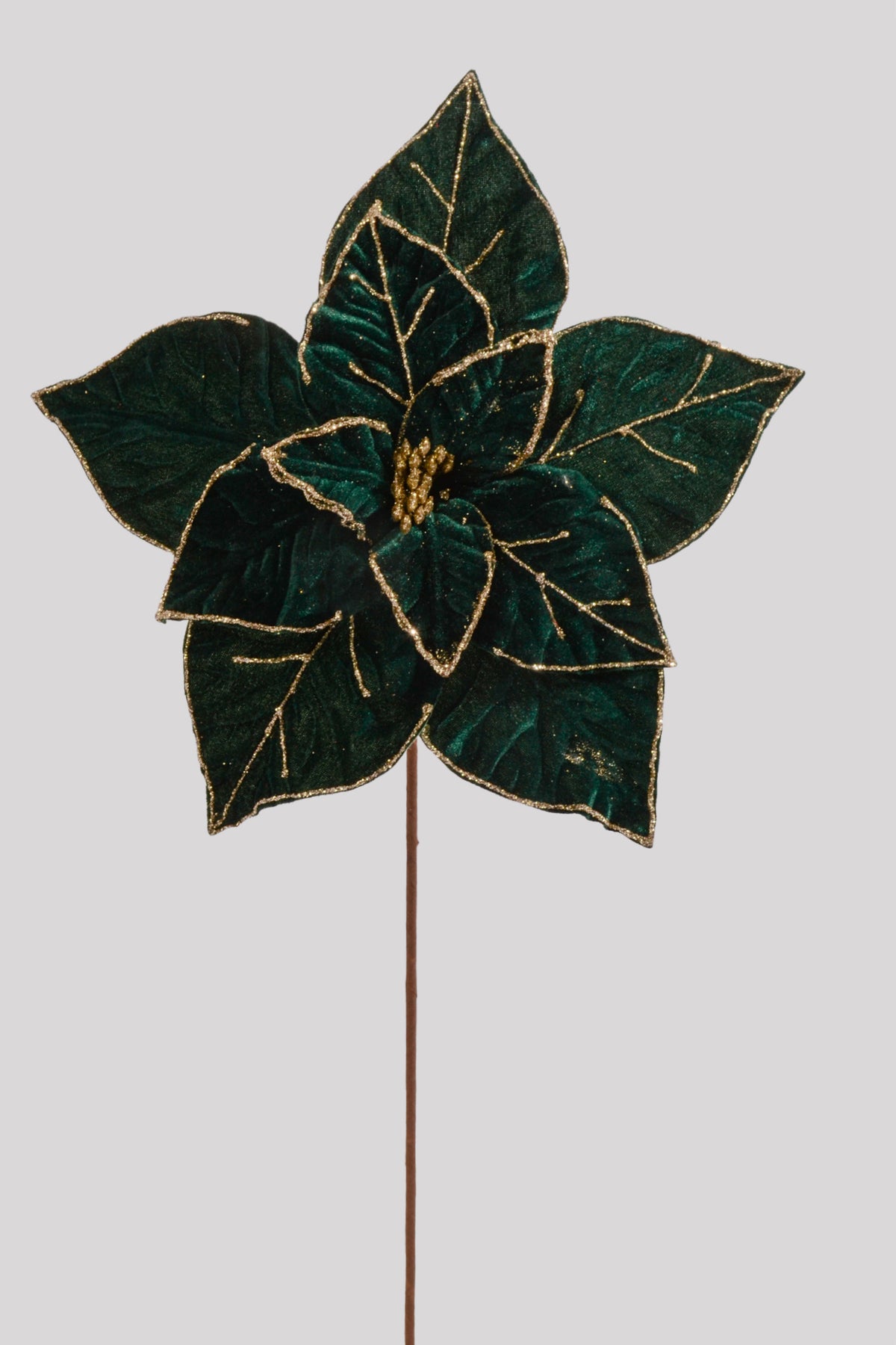 25" Velvet Poinsettia Stem Emerald Green
