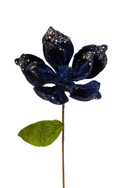 16" Magnolia Pick W/1 Leaf Navy-blue
