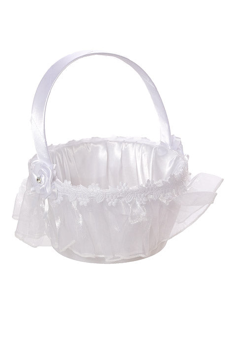 9" Fabric Basket With Rhinestone White