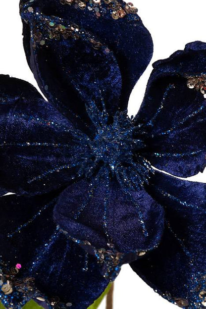 16" Magnolia Pick W/1 Leaf Navy-blue