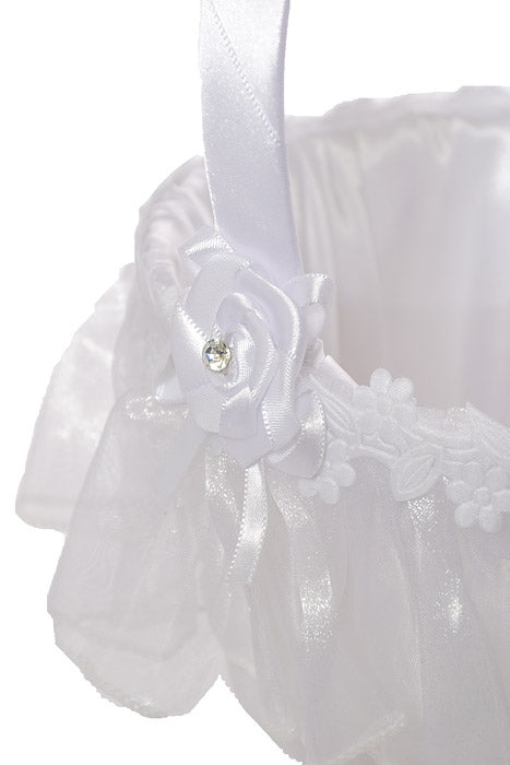 9" Fabric Basket With Rhinestone White