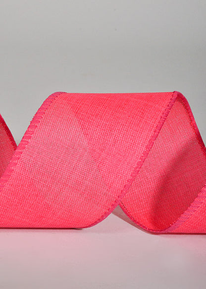 2.5" X 10Yds Wired Poly Linen Ribbon Hot Pink