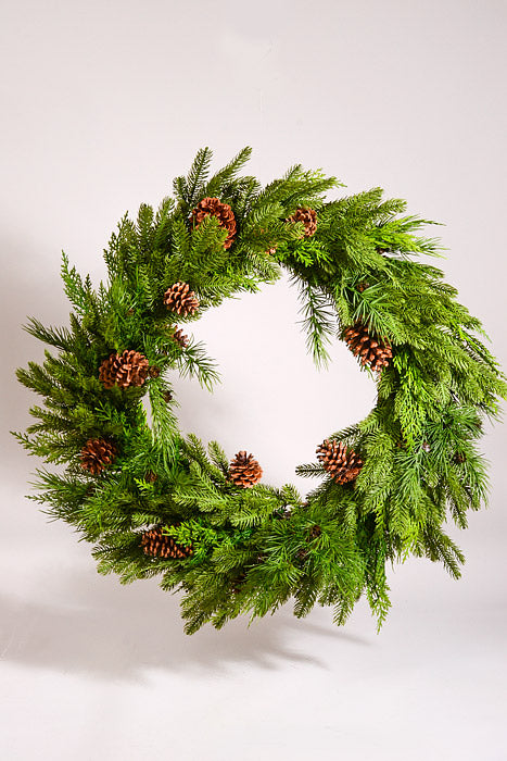 30" Artificial Natural Real Touch Mix Evergreen Wreath Green