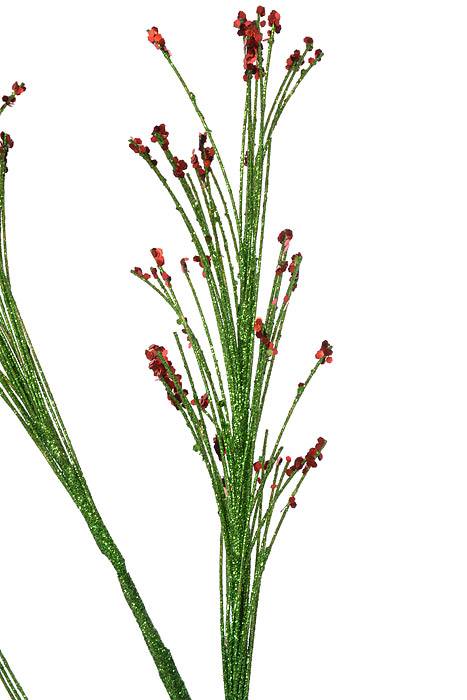 35" Glitter Sequin Tip Grass Spray Green/Red