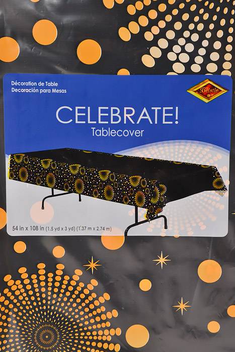 54" X 108" Celebrate! Table cover Black/Yellow