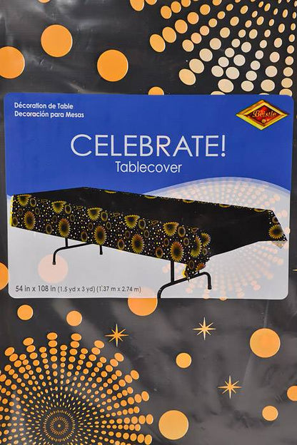 54" X 108" Celebrate! Table cover Black/Yellow