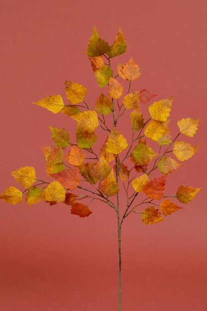 26" Autumn Birch Leaf Spray Mustard/green