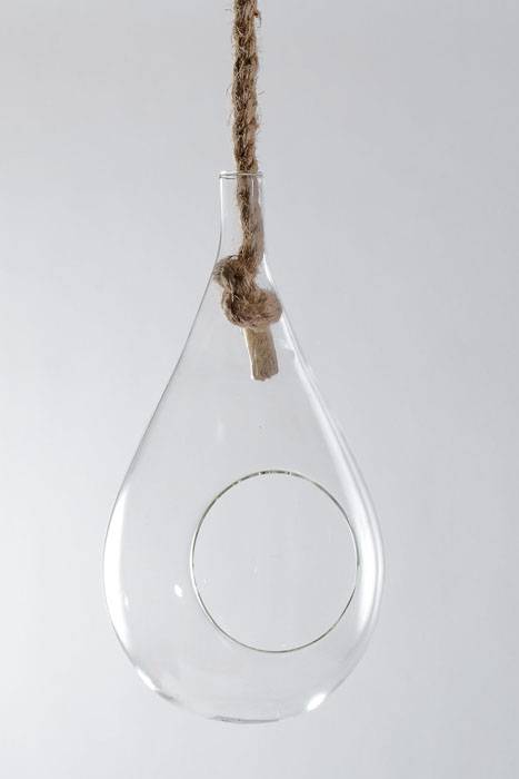 9&quot; Glass Hanging Teardrop Terrarium Clear