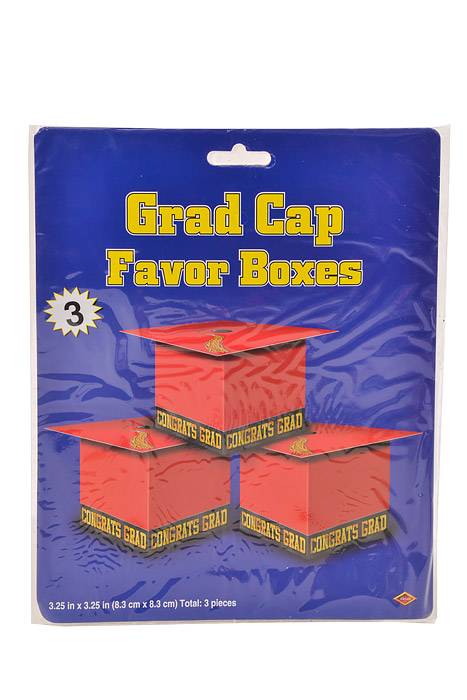 3.25 X 3.25" Grad Cap Favor Boxes Red Pkg/3