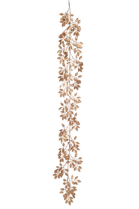 59&quot; Glittered Leaf Garland Rose Gold