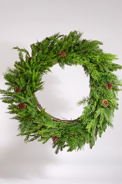 36" Artificial Natural Real Touch Mix Evergreen Wreath Green