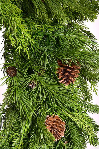 36" Artificial Natural Real Touch Mix Evergreen Wreath Green